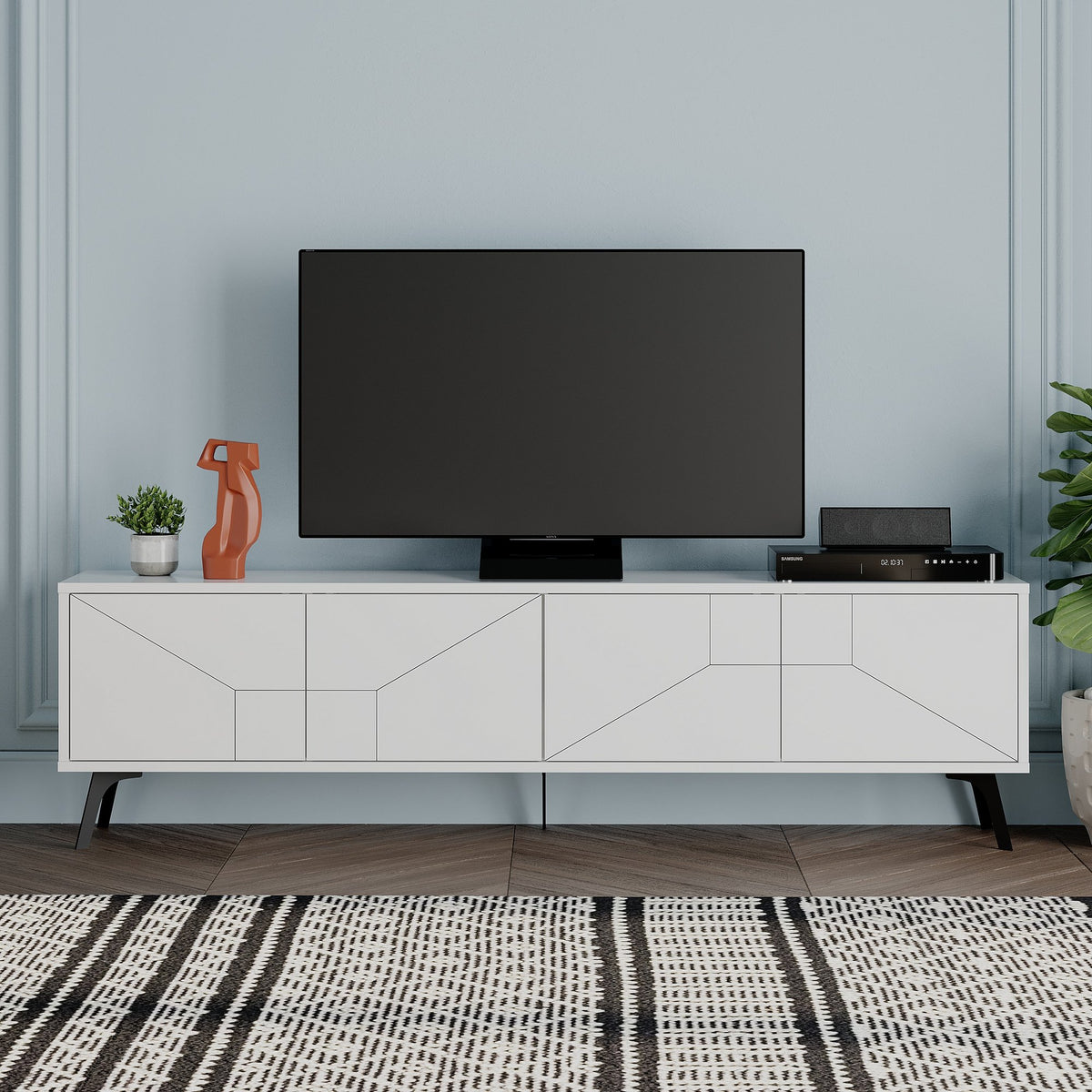 TV Furniture - TV Furniture Dune White Melamine 180x50x29.6 cm - Dimehouse