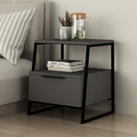 Bedside tables - Bedside table Pal Anthracite Melamine 45x50x40 cm - Dimehouse