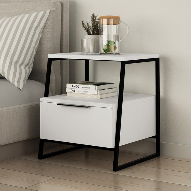 Bedside tables - Bedside table Pal White Melamine 45x50x40 cm - Dimehouse