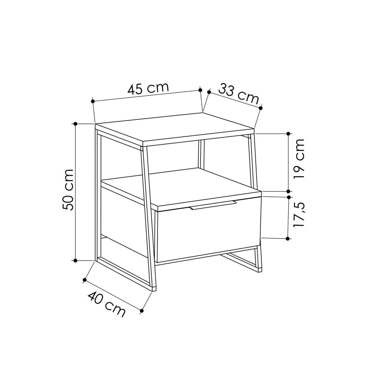 Bedside tables - Bedside table Pal White Black Melamine 45x50x41 cm - Dimehouse