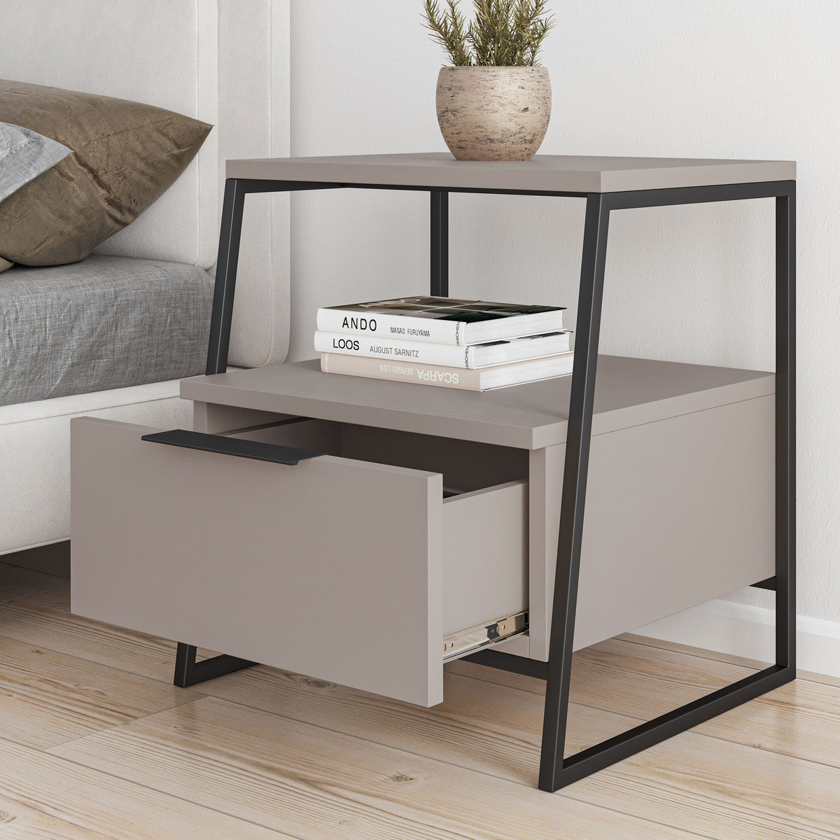 Bedside tables - Bedside table Pal Mocha Black Melamine 45x50x41 cm - Dimehouse