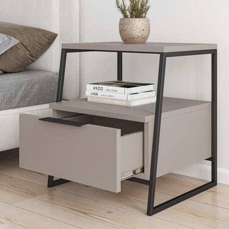 Bedside tables - Bedside table Pal Mocha Black Melamine 45x50x41 cm - Dimehouse