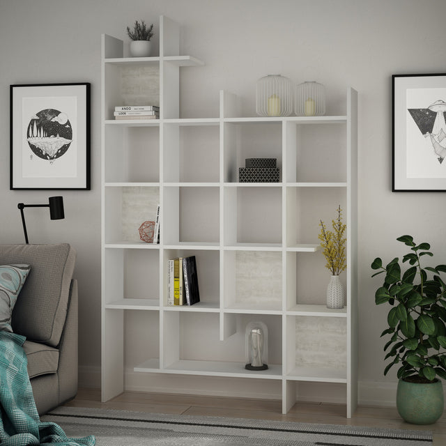 Bookcases - Bookcase white melamine Manco 122x188x25.5 cm - Dimehouse