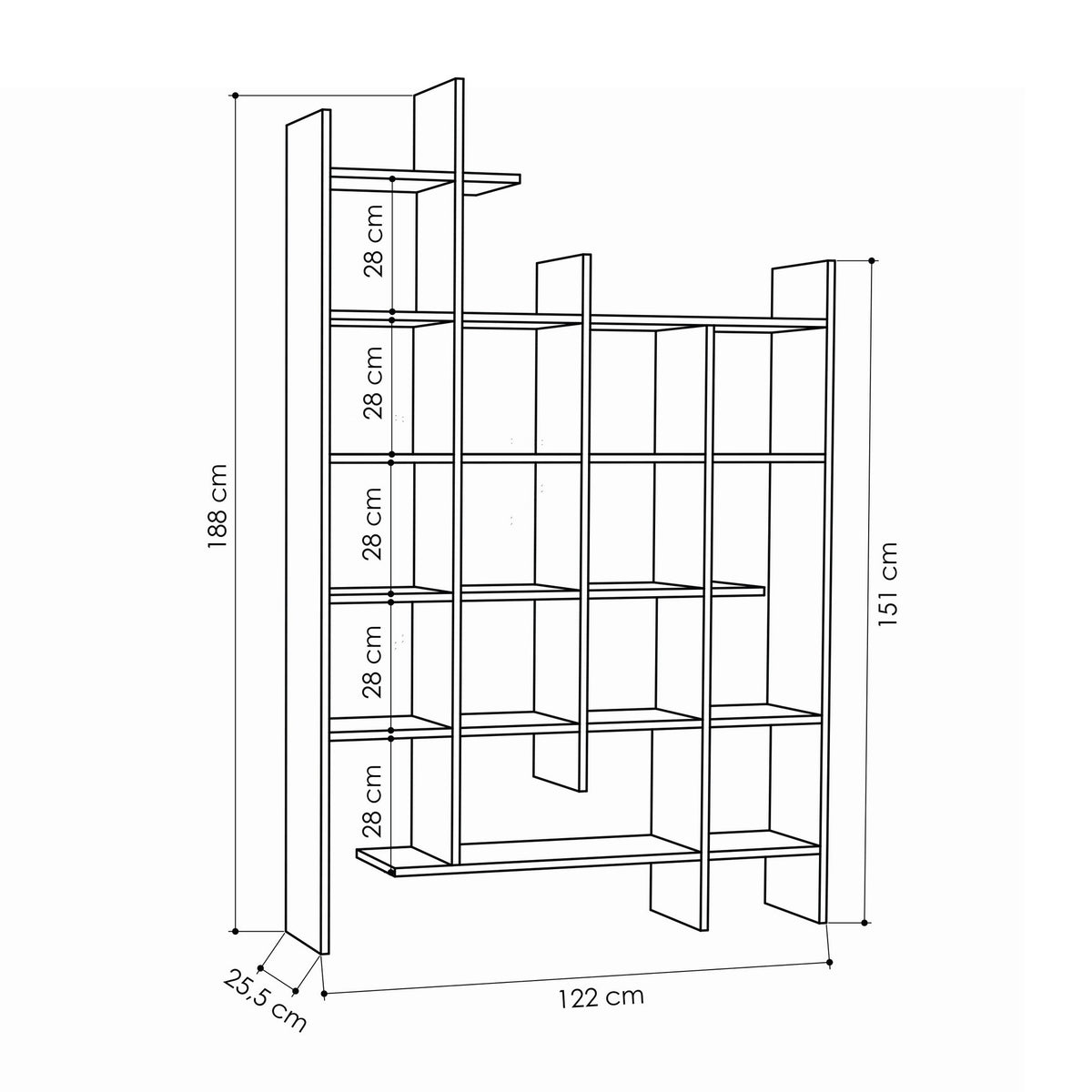 Bookcases - Bookcase oak look melamine Manco 122x188x25.5 cm - Dimehouse