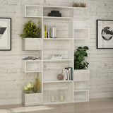 Bookcases - Modern bookcase with asymmetrical compartments white melamine Niho 120x171x20 cm - Dimehouse