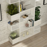 Bookcases - Modern bookcase with asymmetrical compartments white melamine Niho 120x171x20 cm - Dimehouse