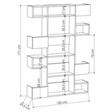 Bookcases - Modern bookcase with asymmetrical compartments white oak melamine Niho 120x171x20 cm - Dimehouse