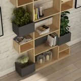 Bookcases - Modern bookcase with asymmetrical compartments oak anthracite melamine Niho 120x171x20 cm - Dimehouse