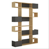Bookcases - Modern bookcase with asymmetrical compartments oak anthracite melamine Niho 120x171x20 cm - Dimehouse