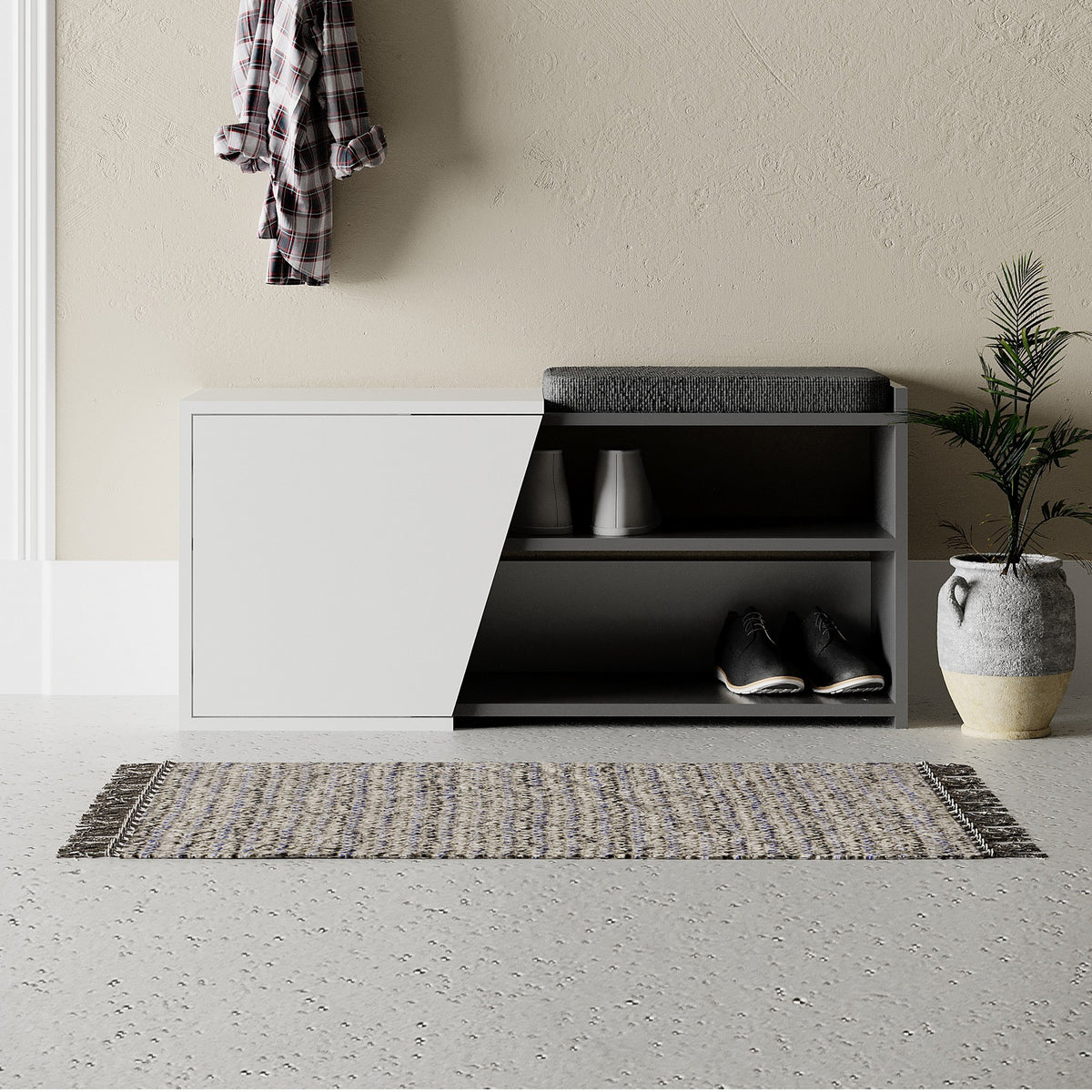 Shoe cabinets - Shoe cabinet Fiona Bench Anthracite White Melamine 104.6x47.2x37.5 cm - Dimehouse