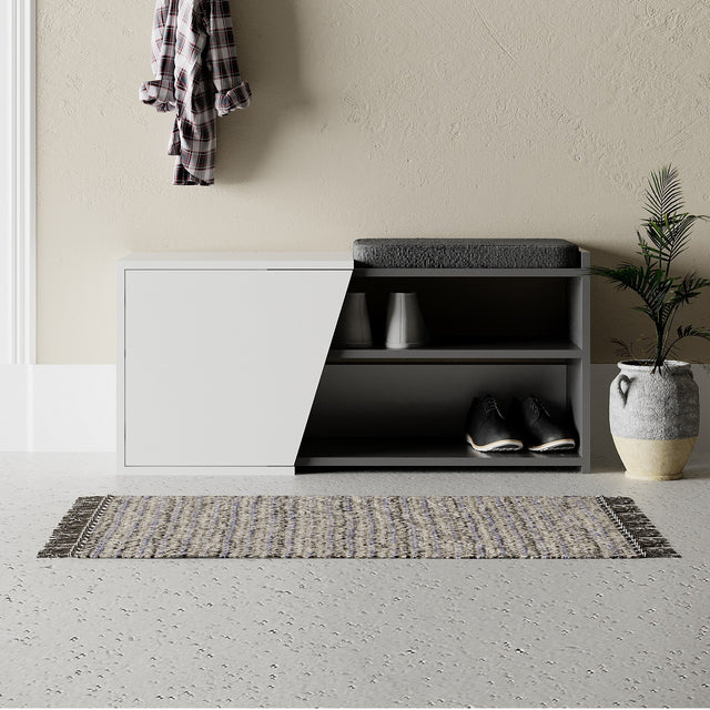 Shoe cabinets - Shoe cabinet Fiona Bench Anthracite White Melamine 104.6x47.2x37.5 cm - Dimehouse