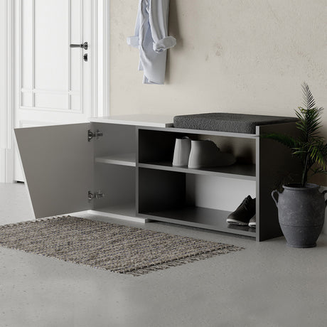 Shoe cabinets - Shoe cabinet Fiona Bench Anthracite White Melamine 104.6x47.2x37.5 cm - Dimehouse