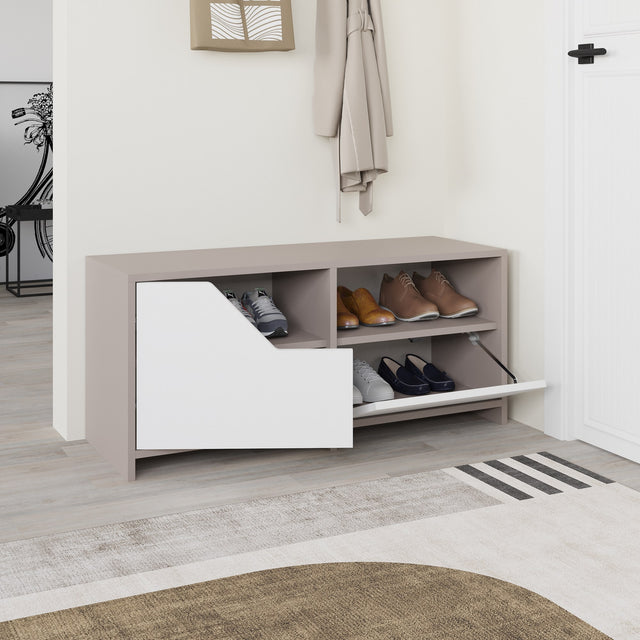 Shoe cabinets - Shoe cabinet Nexus Mocha White Melamine 105x47x37 cm - Dimehouse
