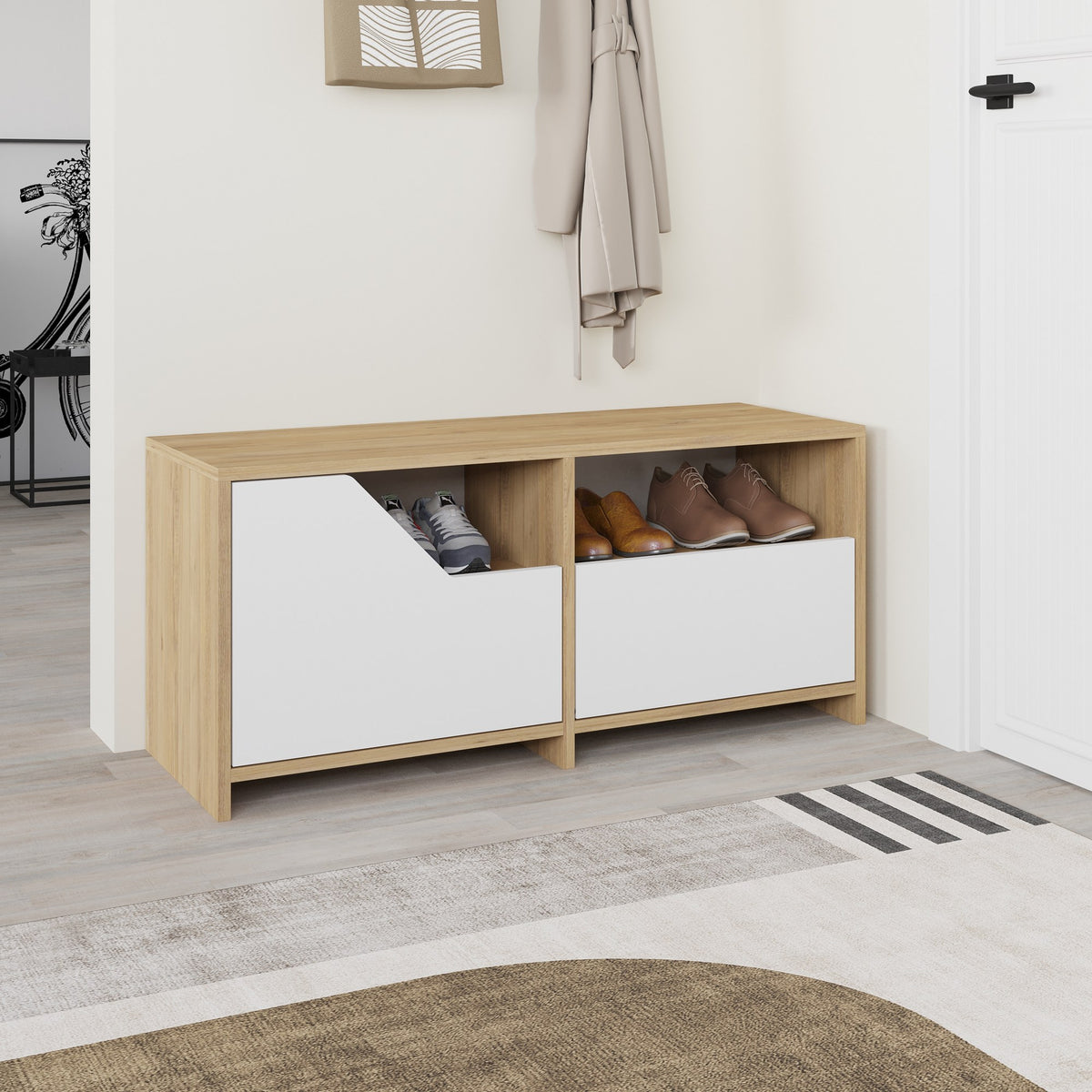 Shoe cabinets - Shoe cabinet Nexus Oak White Melamine 105x47x37 cm - Dimehouse