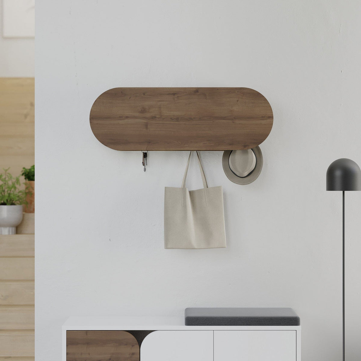 Coat racks - Coat rack Oval 6 - Angled - Hitit - 84x29 cm - With compartment - Dimehouse