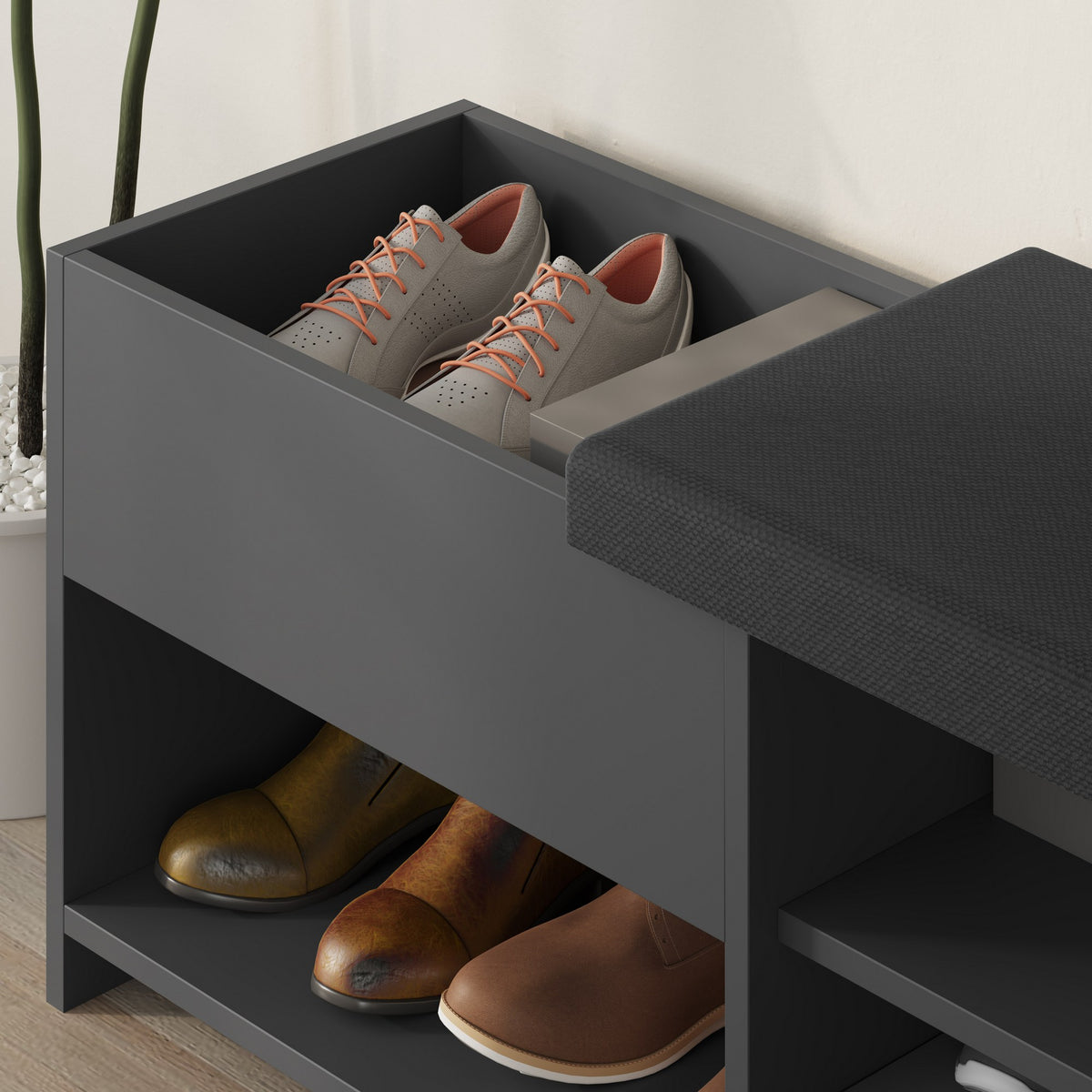 Shoe cabinets - Shoe cabinet Filux Anthracite Melamine 120.3x51x40.5 cm - Dimehouse