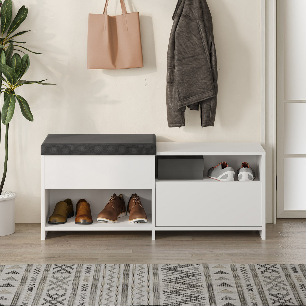 Shoe cabinets - Shoe cabinet Filux White Melamine 120.3x51x40.5 cm - Dimehouse