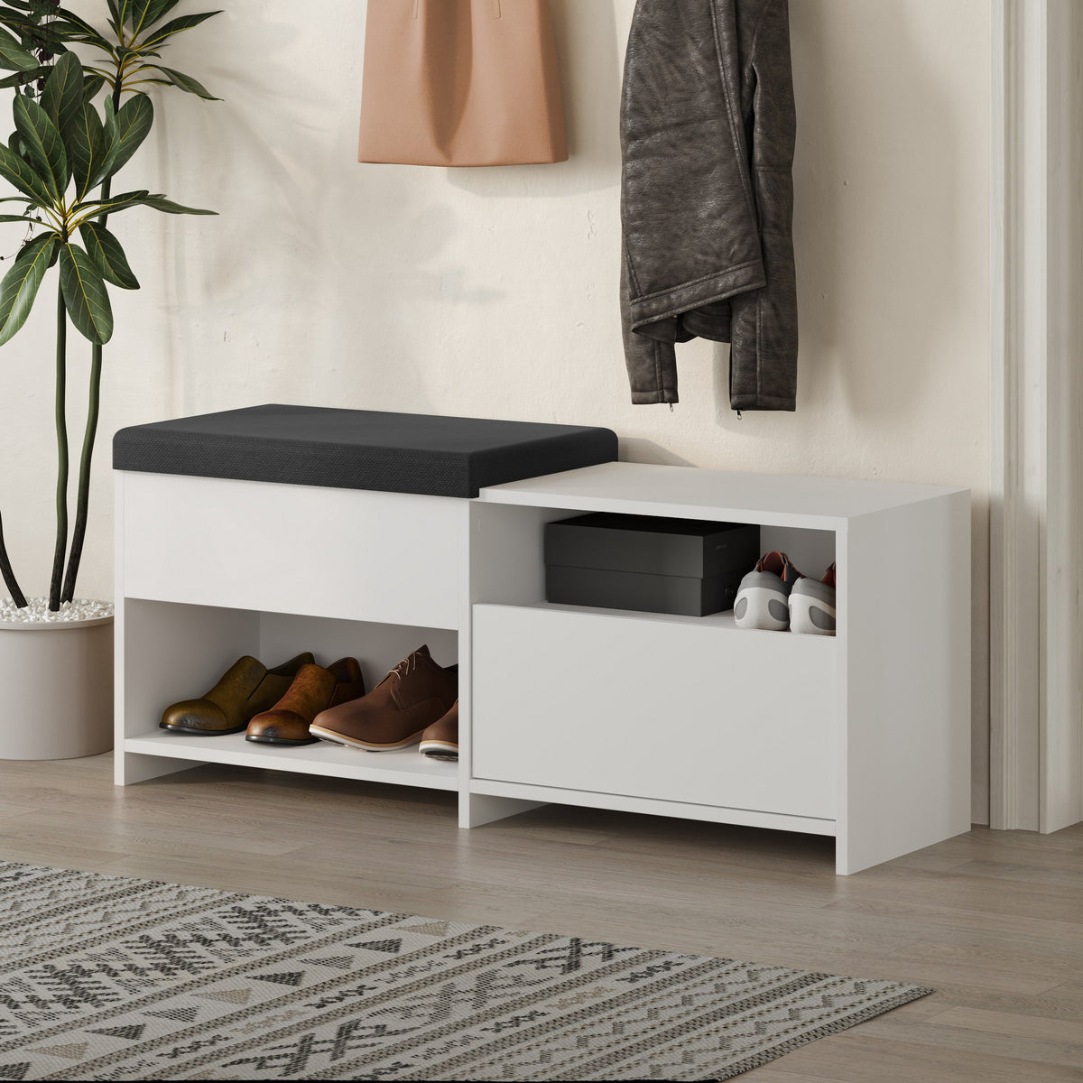 Shoe cabinets - Shoe cabinet Filux White Melamine 120.3x51x40.5 cm - Dimehouse