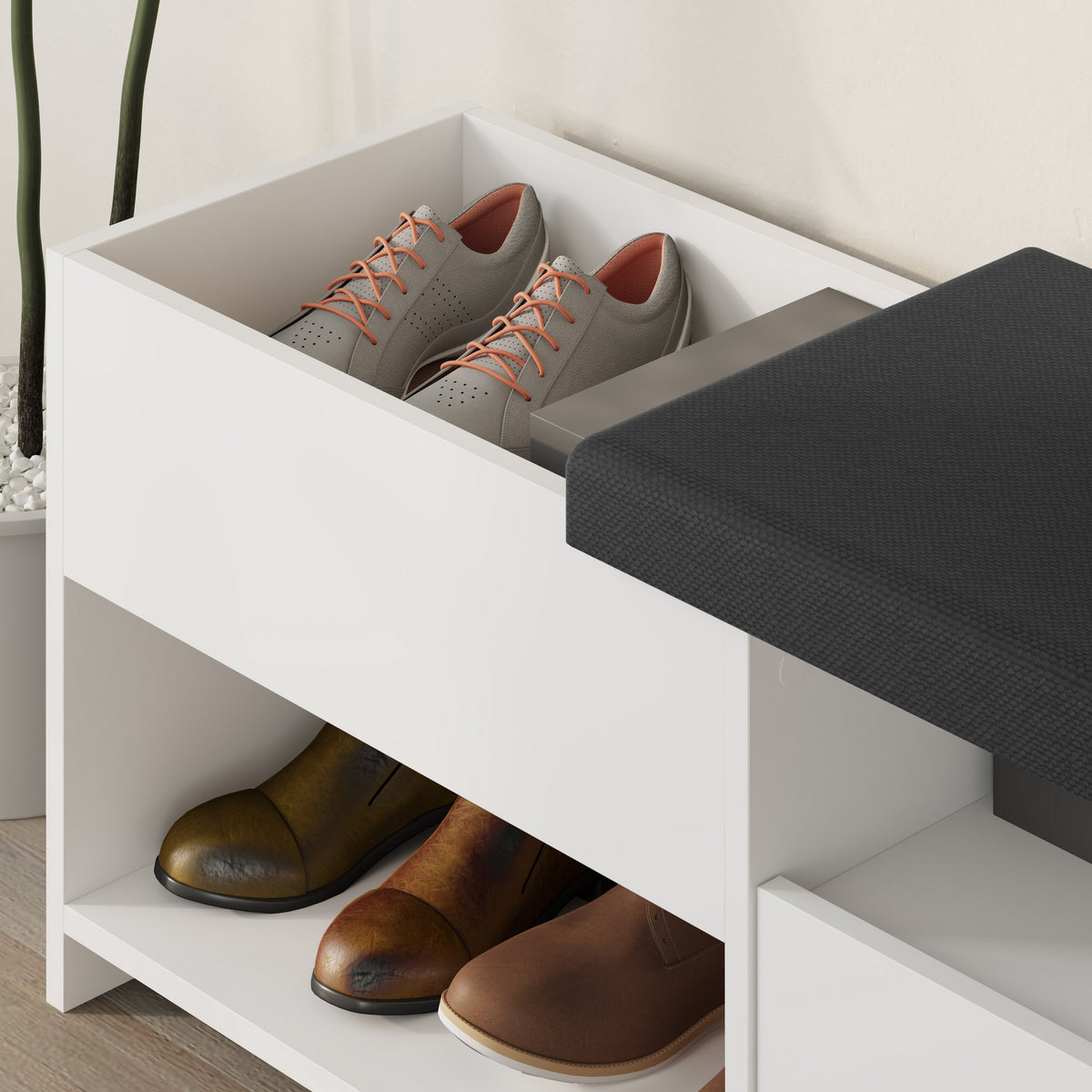 Shoe cabinets - Shoe cabinet Filux White Melamine 120.3x51x40.5 cm - Dimehouse