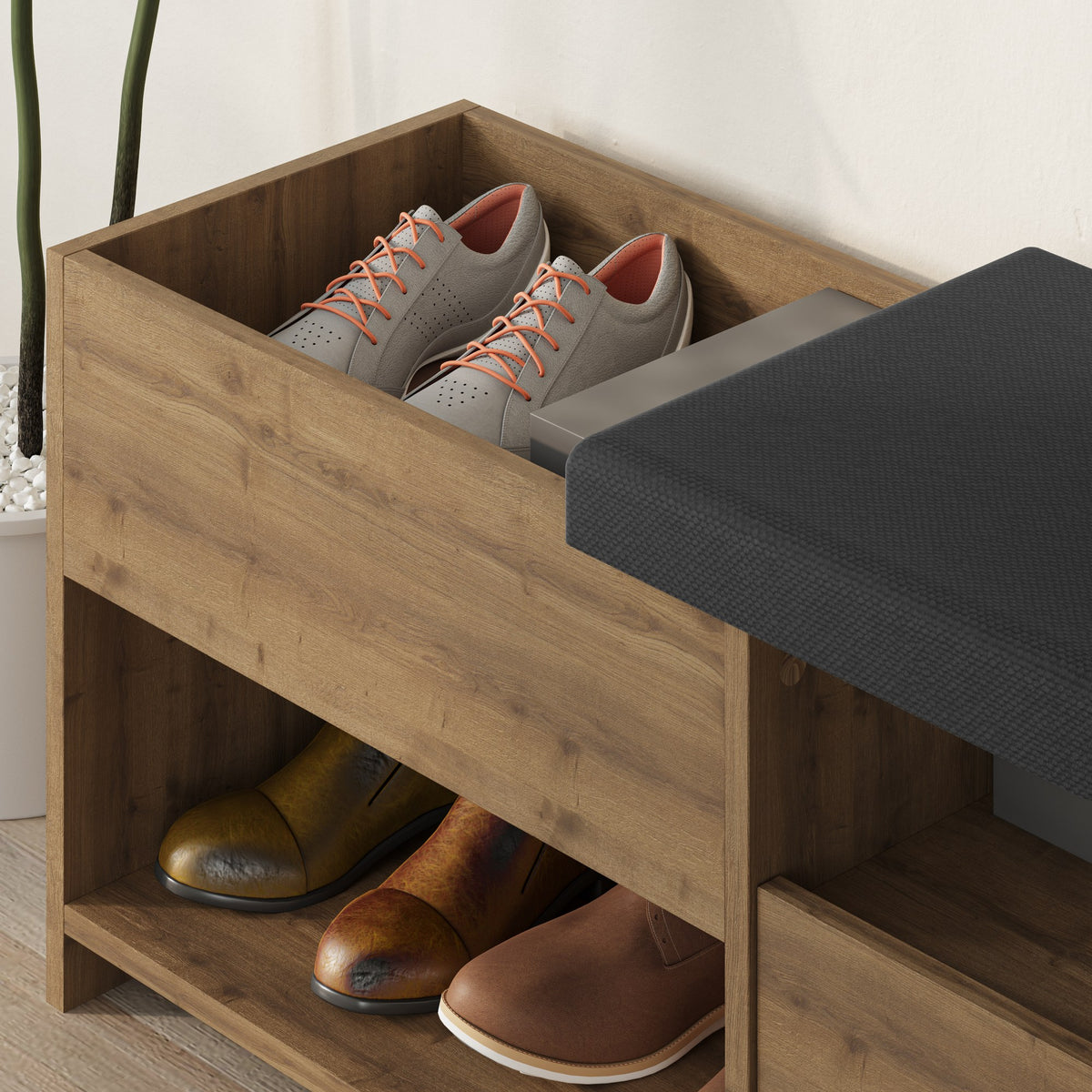 Shoe cabinets - Shoe cabinet Filux Natural Melamine 120.3x51x40.5 cm - Dimehouse