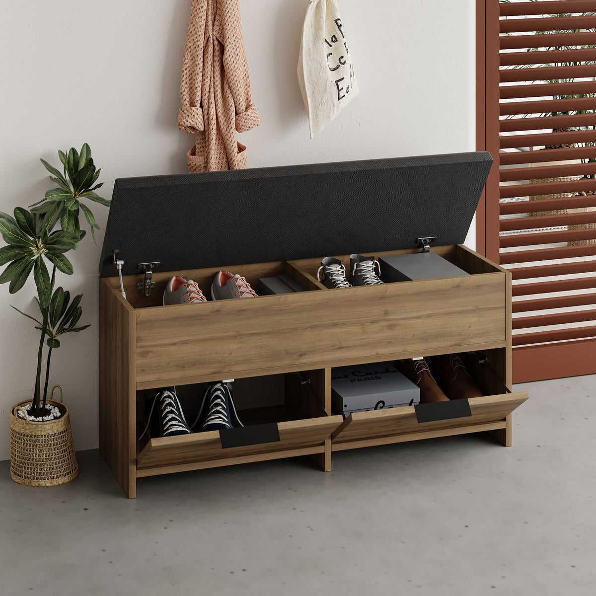 Shoe cabinets - Shoe cabinet Cove Natural Melamine 106x50x34 cm - Dimehouse