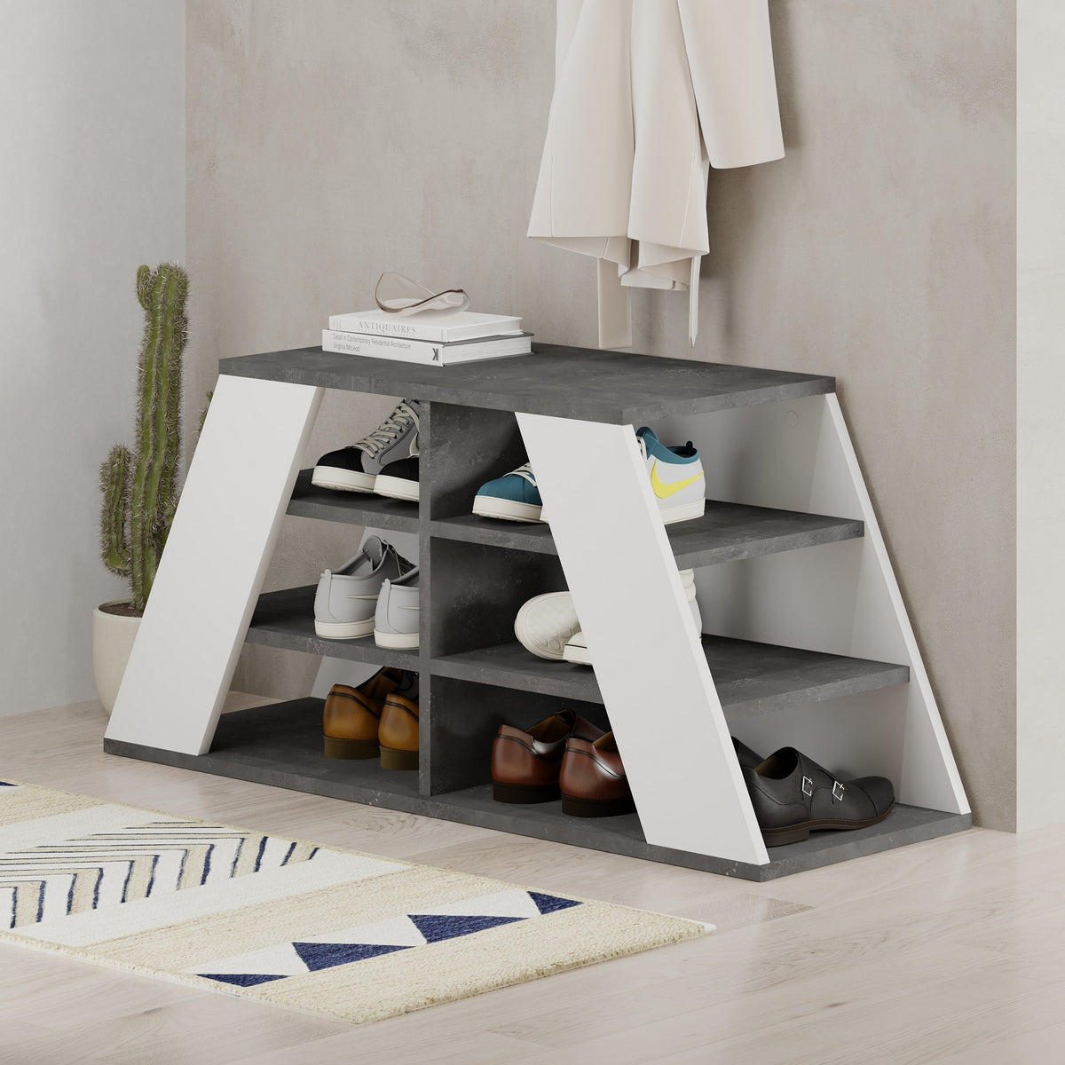 Shoe cabinets - Shoe cabinet Pyramid Gray White Melamine 105.5x50x37.5 cm - Dimehouse