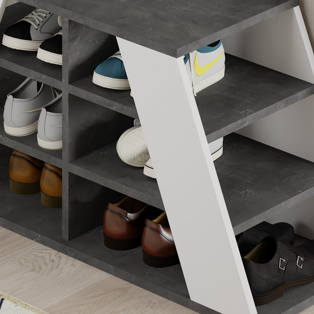 Shoe cabinets - Shoe cabinet Pyramid Gray White Melamine 105.5x50x37.5 cm - Dimehouse