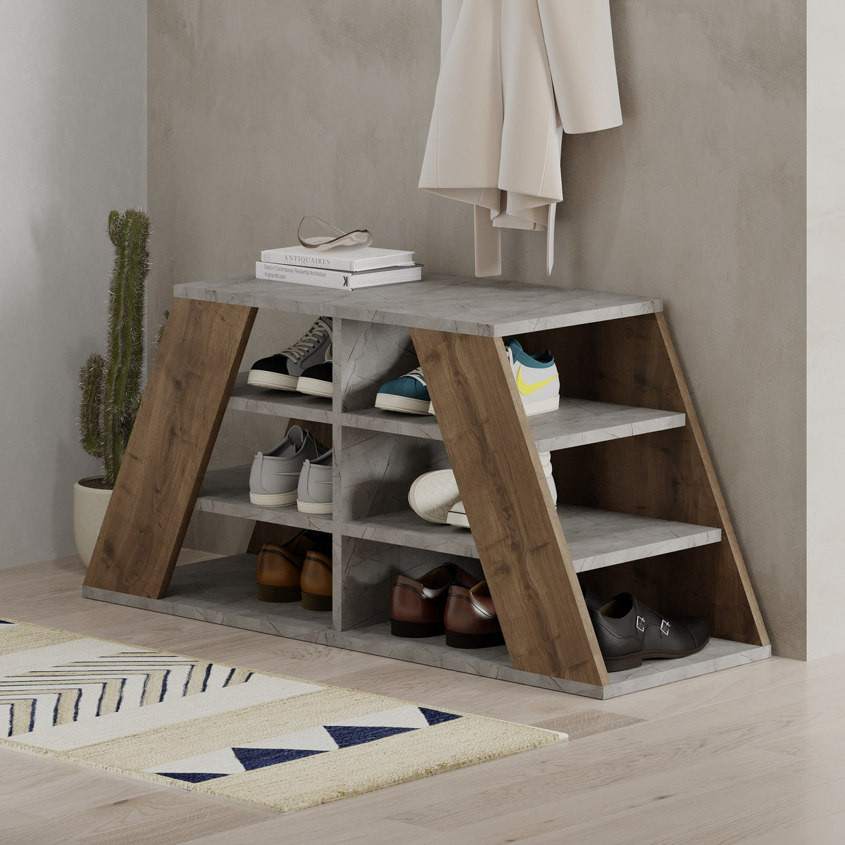 Shoe cabinets - Shoe cabinet Pyramid Natural Melamine 105.5x50x37.5 cm - Dimehouse