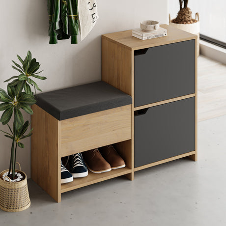 Shoe cabinets - Shoe cabinet Haven Anthracite Oak Melamine 101.5x80.5x35.5 cm - Dimehouse
