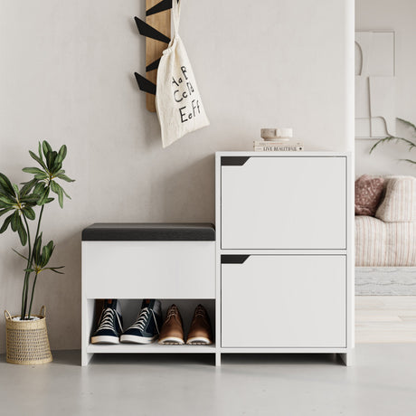 Shoe cabinets - Shoe cabinet Haven White Melamine 101.5x80.5x35.5 cm - Dimehouse