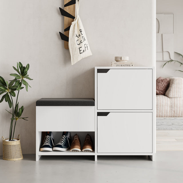 Shoe cabinets - Shoe cabinet Haven White Melamine 101.5x80.5x35.5 cm - Dimehouse