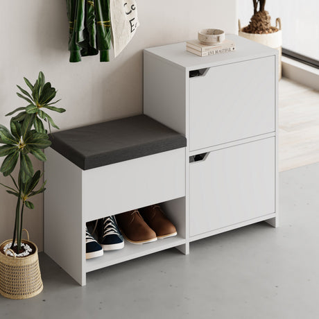Shoe cabinets - Shoe cabinet Haven White Melamine 101.5x80.5x35.5 cm - Dimehouse