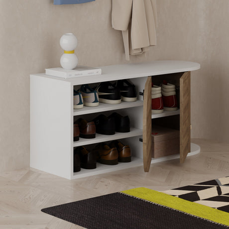 Shoe cabinets - Shoe cabinet Nova Shoe Bench Natural White Melamine 104x50x37 cm - Dimehouse