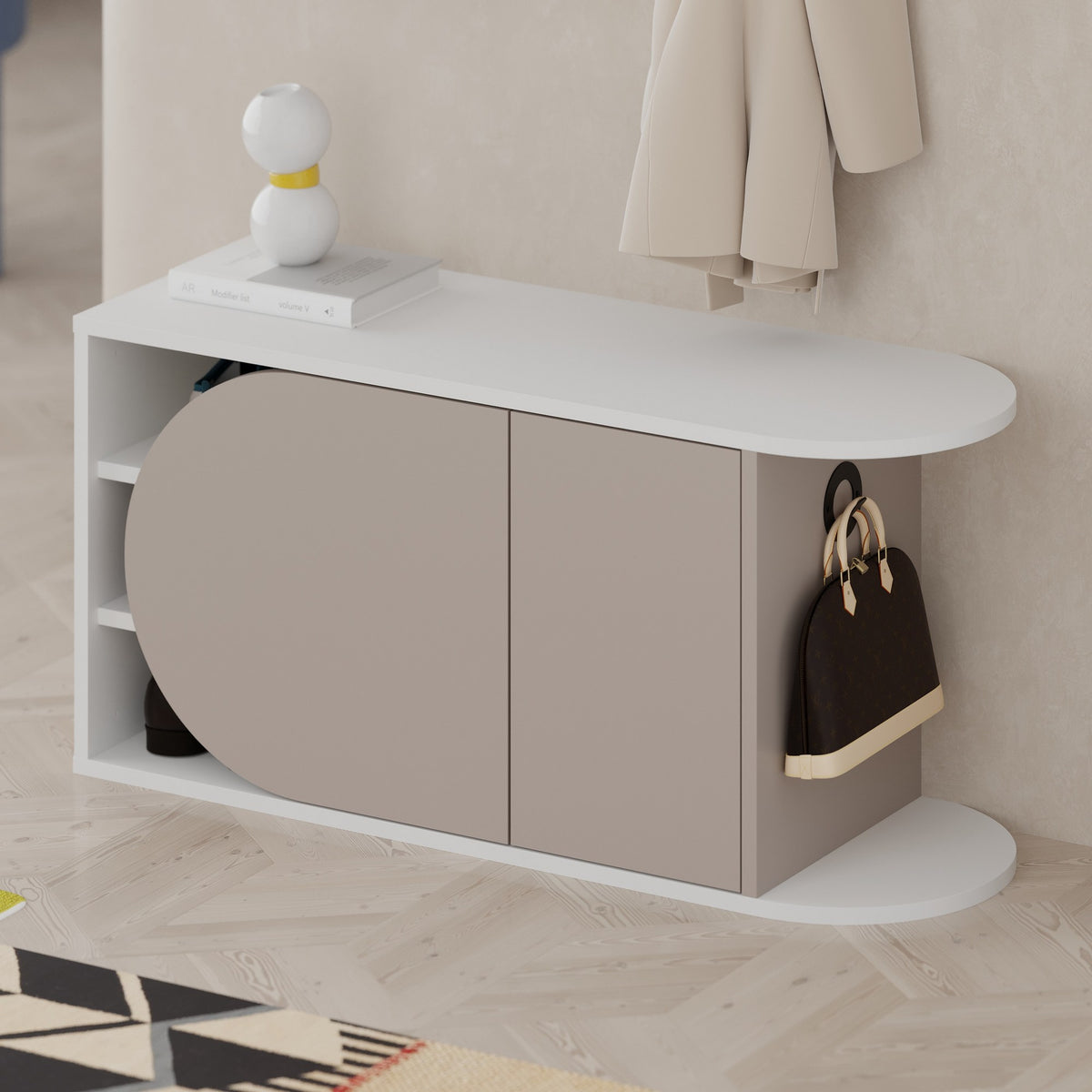 Shoe cabinets - Shoe cabinet Nova Shoe Bench Mocha White Melamine 104x50x37 cm - Dimehouse