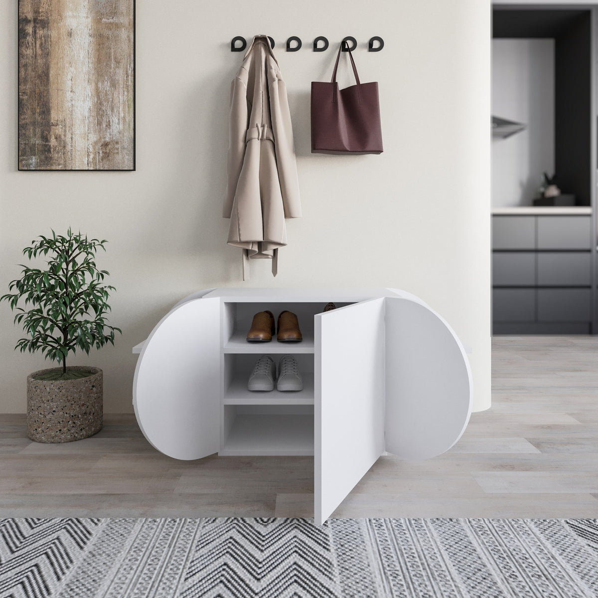 Shoe cabinets - Shoe cabinet Pozy Shoe Bench White Melamine 110x50x40.4 cm - Dimehouse