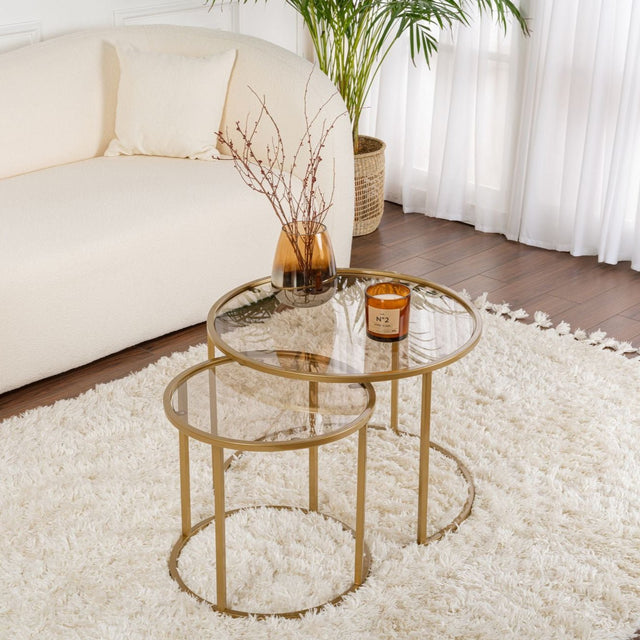Coffee Tables - Modern Round Coffee Table Set of 2 Uru Gold - Bronze Glass - 60/42 cm - Dimehouse