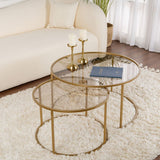 Coffee Tables - Modern Round Coffee Table Set of 2 Uru Gold - Bronze Glass - 80/60 cm - Dimehouse