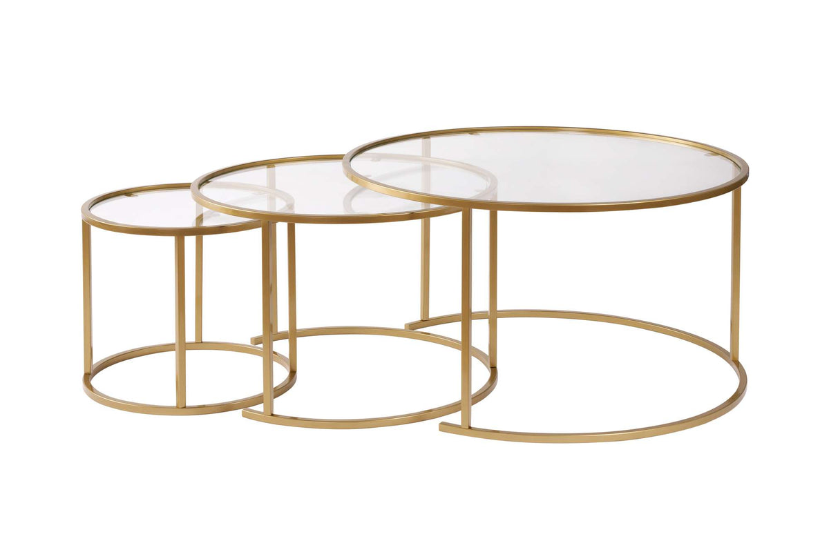 Coffee Tables - Modern Round Coffee Table Set of 3 Uru Gold - Transparent Glass - 80/60/42 cm - Dimehouse