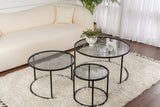 Coffee Tables - Modern Coffee Table Set of 3 Uru Black - Gray Glass - 80/60/42 cm - Dimehouse