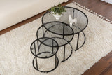Coffee Tables - Modern Coffee Table Set of 3 Uru Black - Gray Glass - 80/60/42 cm - Dimehouse