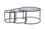 Coffee Tables - Modern Coffee Table Set of 3 Uru Black - Gray Glass - 80/60/42 cm - Dimehouse