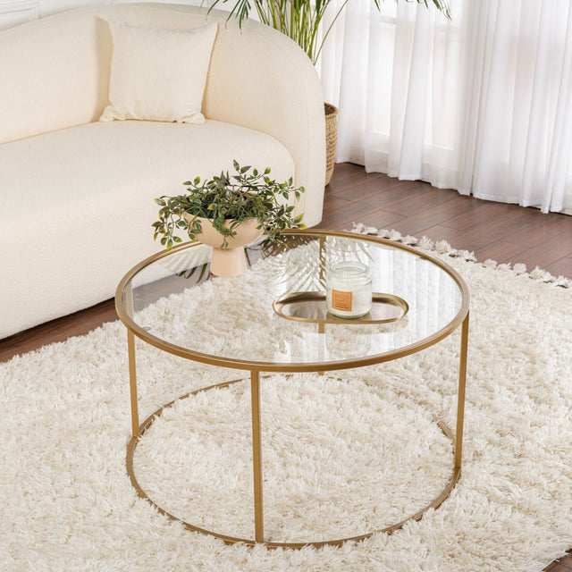 Coffee tables - Modern Round Coffee Table Uru Gold - Glass - 80 cm - Dimehouse