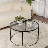 Coffee tables - Modern Round Coffee Table Uru Black - Gray Glass - 80 cm - Dimehouse