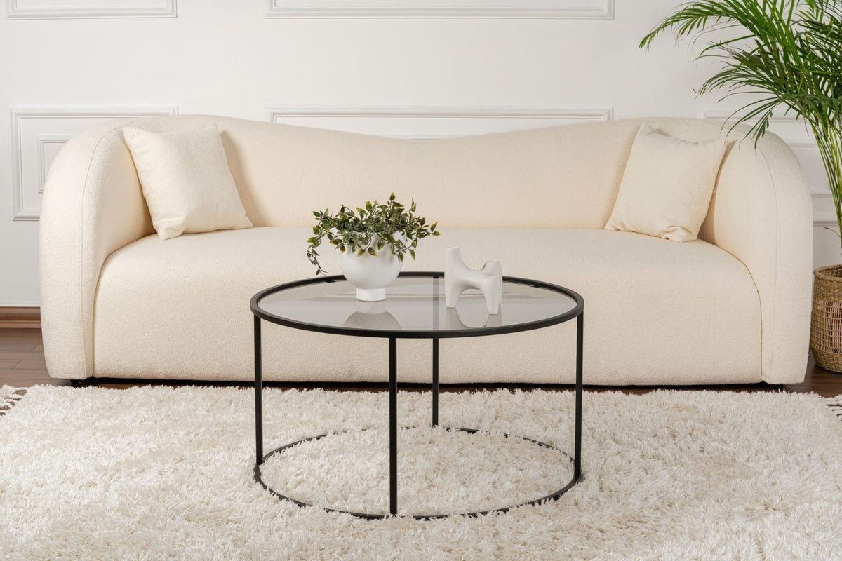 Coffee tables - Modern Round Coffee Table Uru Black - Gray Glass - 80 cm - Dimehouse