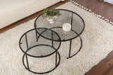 Coffee Tables - Modern Round Coffee Table Set of 2 Uru Black - Gray Glass - 80/60 cm - Dimehouse