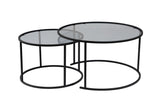 Coffee Tables - Modern Round Coffee Table Set of 2 Uru Black - Gray Glass - 80/60 cm - Dimehouse