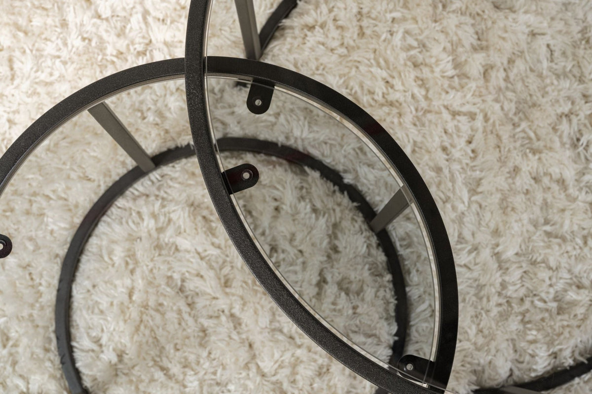 Coffee Tables - Modern Round Coffee Table Set of 2 Uru Black - Gray Glass - 60/42 cm - Dimehouse
