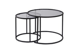 Coffee Tables - Modern Round Coffee Table Set of 2 Uru Black - Gray Glass - 60/42 cm - Dimehouse