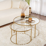 Coffee Tables - Modern Round Coffee Table Set of 2 Uru Gold - Transparent Glass - 80/60 cm - Dimehouse