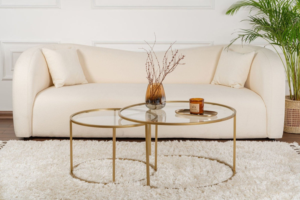 Coffee Tables - Modern Round Coffee Table Set of 2 Uru Gold - Transparent Glass - 80/60 cm - Dimehouse